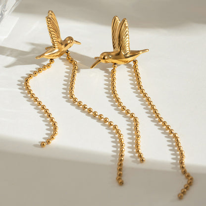 The Golden Flight Stainless Steel Gold Hummingbird Earrings view 4