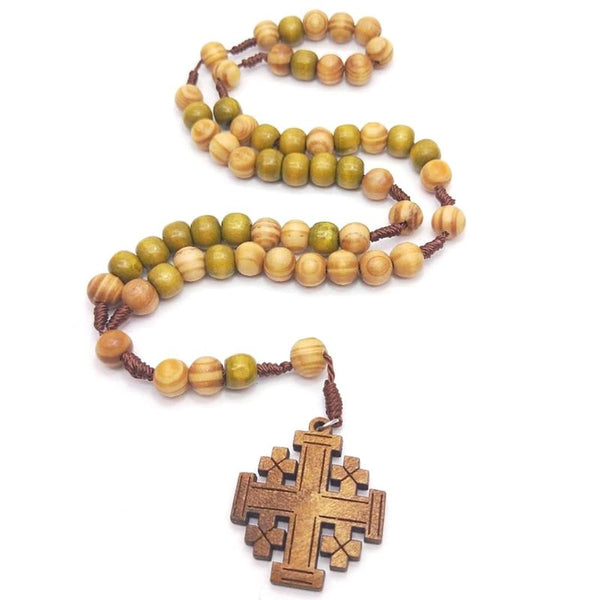 The Pilgrim's Rosary Wood Jerusalem Cross Rosary Necklace view 5