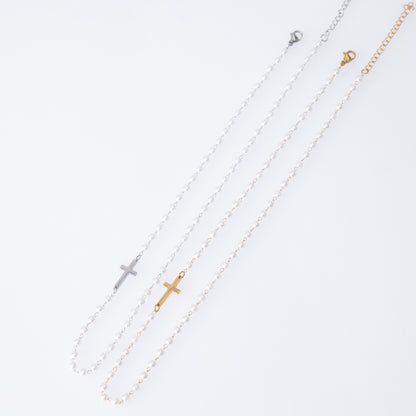 The Devout Pearl Faux Pearl Cross Necklace view 3