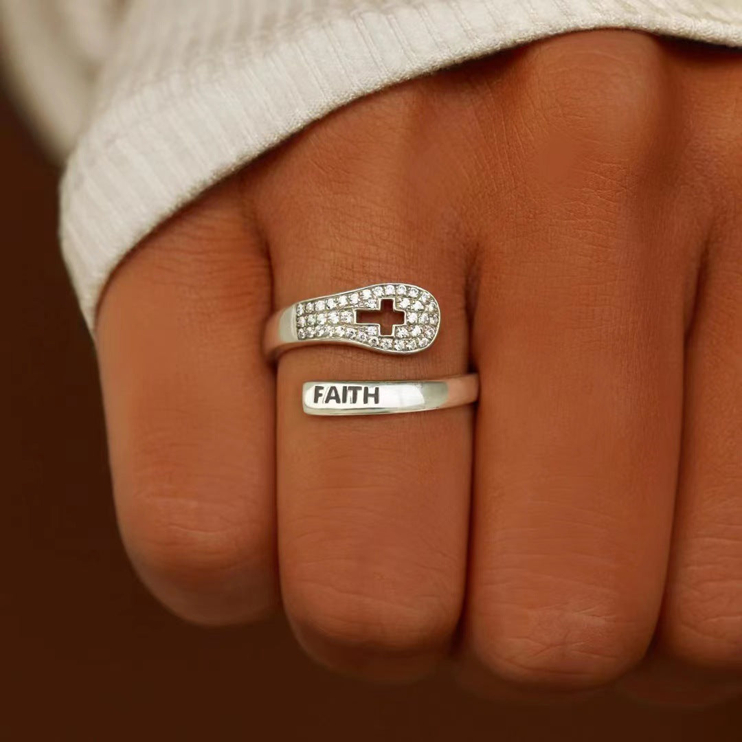 The Steadfast Script 925 sterling silver faith cross ring view 7