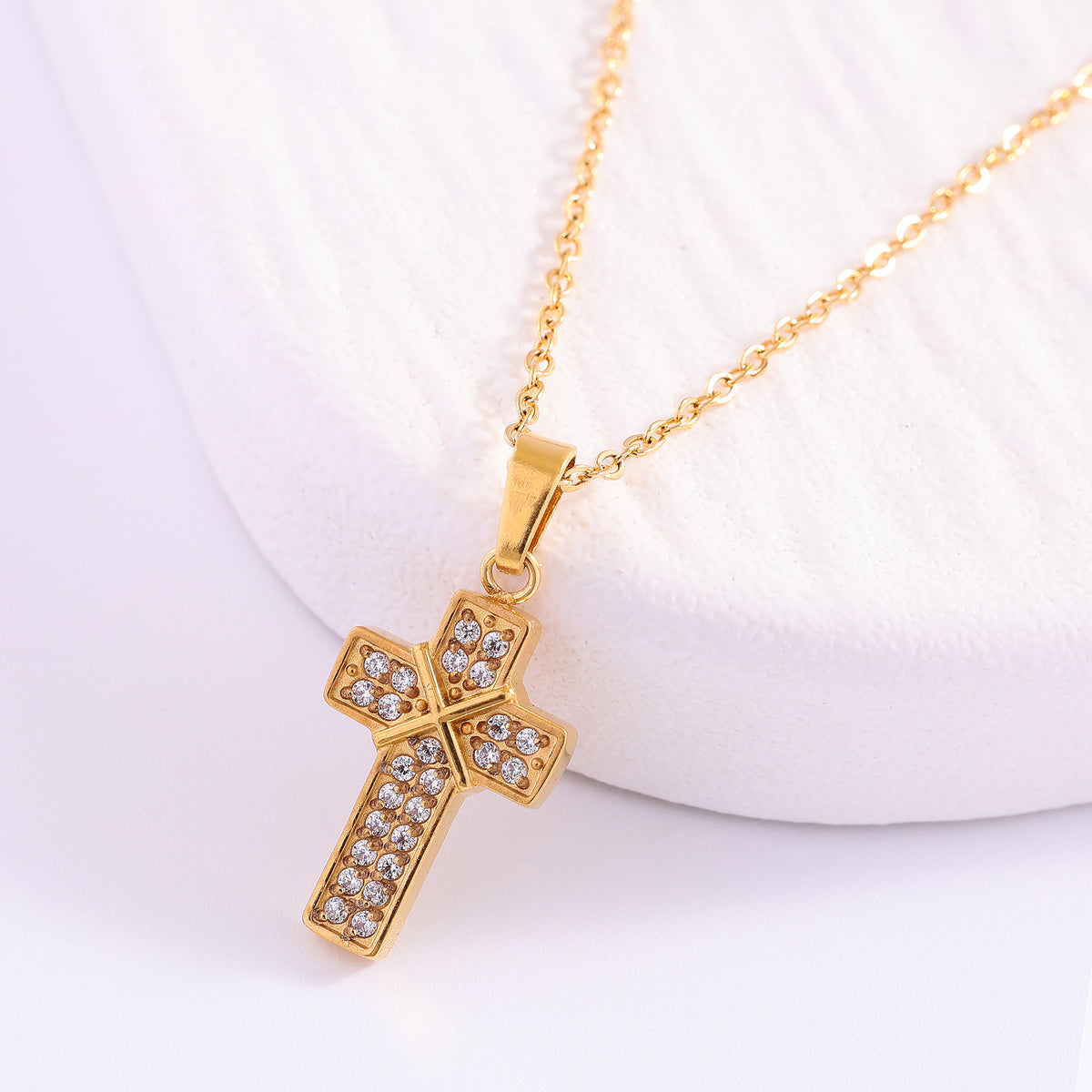 The Gilded Path Stainless Steel Zircon Cross Necklace view 6