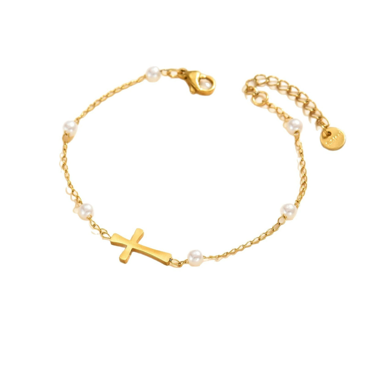 The Serene Strand imitation pearl cross bracelet view 4