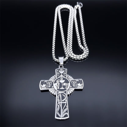 The Eucharistic Cross Stainless Steel Eucharistic Cross Necklace
