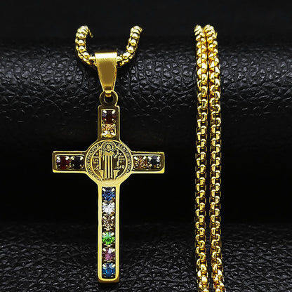 The Benedictine Radiance Stainless Steel St Benedict Cross Necklace view 4