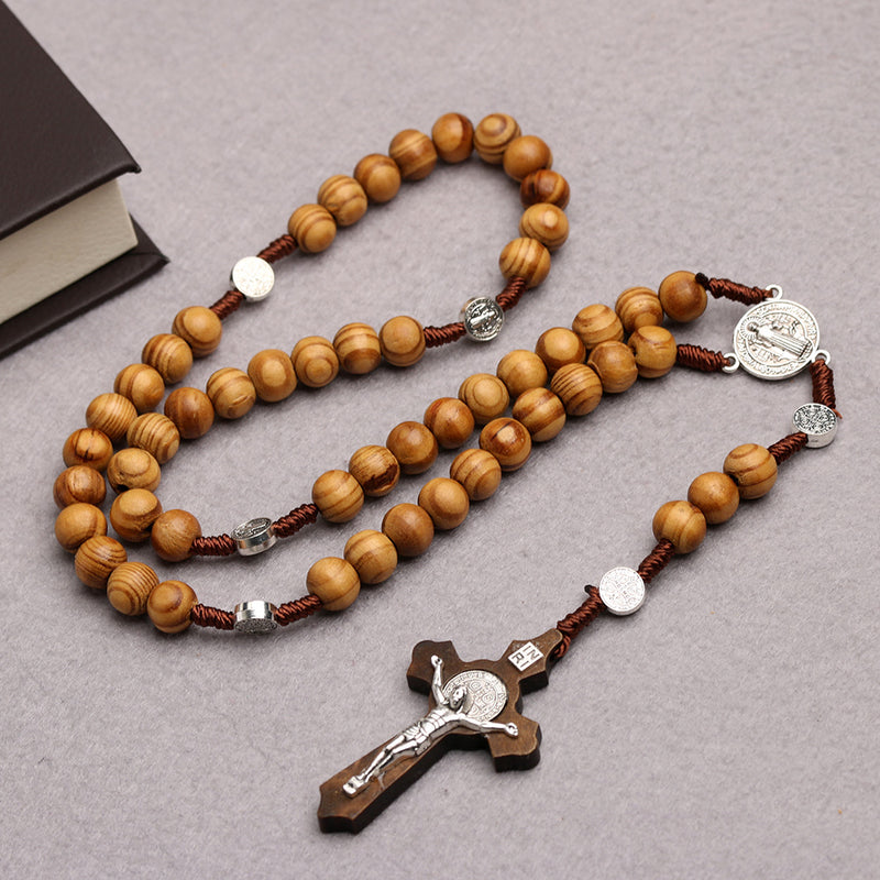 The Rosary of Faith wood rosary necklace Saint Benedict