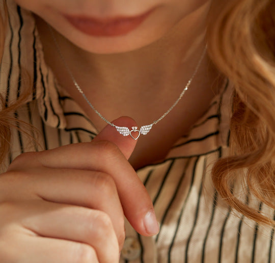 The Angelic Heart 925 sterling silver angel wing heart necklace view 3