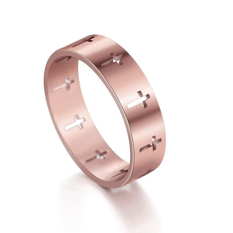 The Reverent Band Stainless Steel Hollow Cross Ring view 2