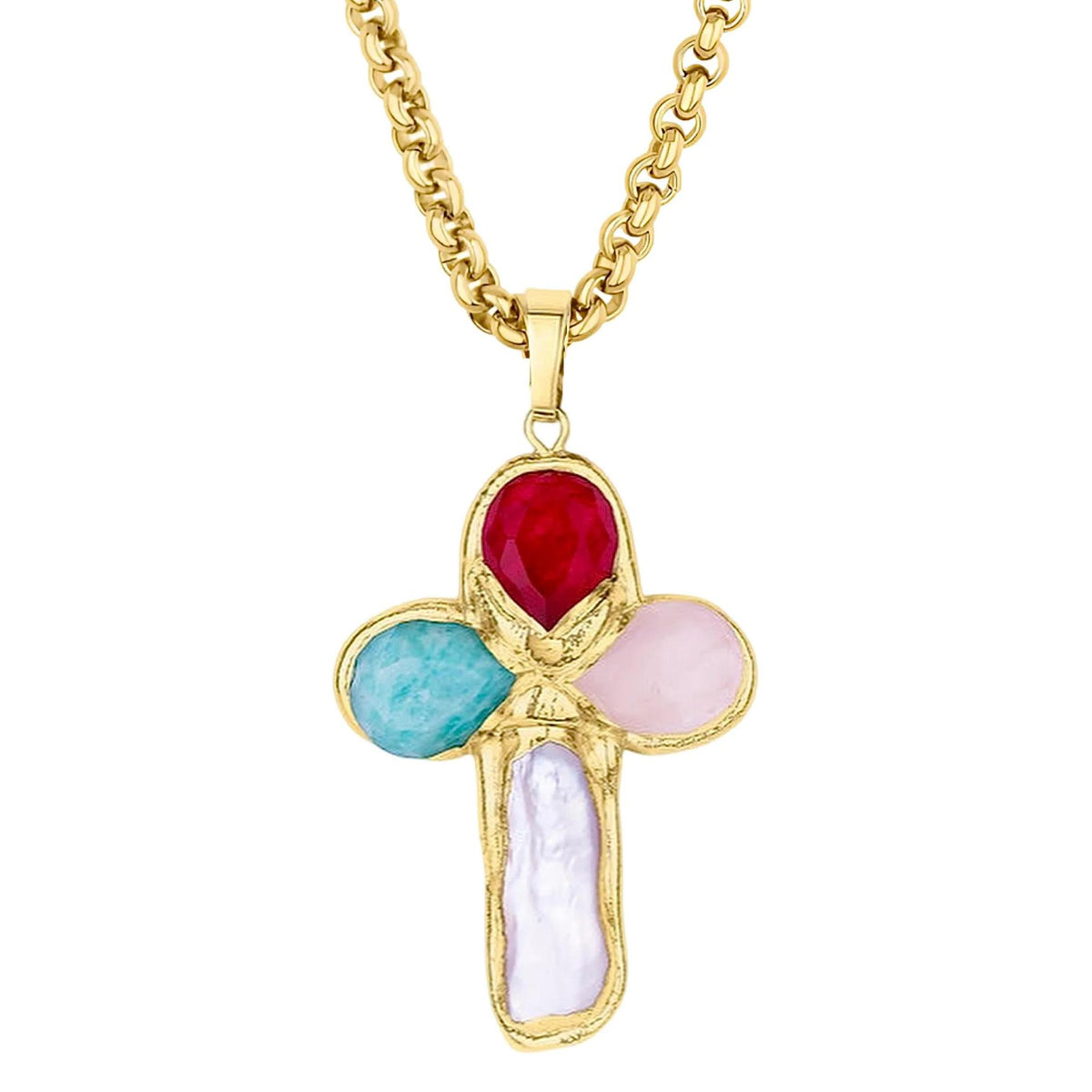 The Gilded Journey Cross Stainless Steel Mixed Gem Cross Necklace view 9