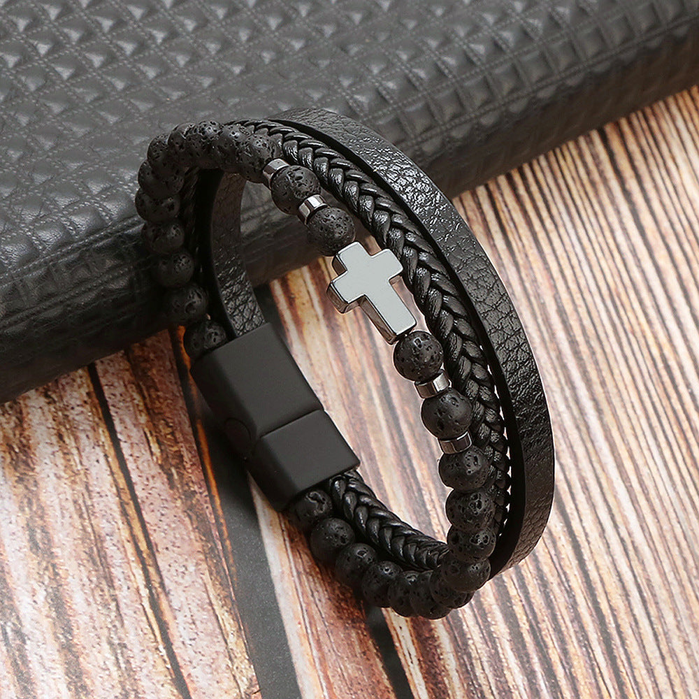 The Faithful Strands Men's natural stone cross bracelet view 11