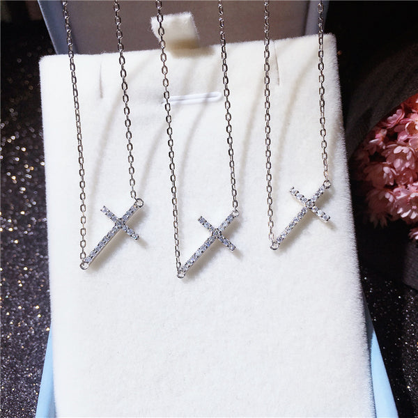 The Horizon Vow - Sterling Silver Sideways Cross Necklace
