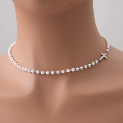 The Devout Pearl Faux Pearl Cross Necklace view 5