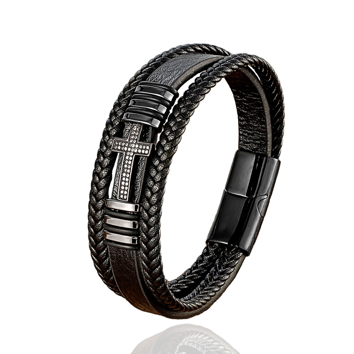 The Layered Devotion Leather Cross Bracelet view 7