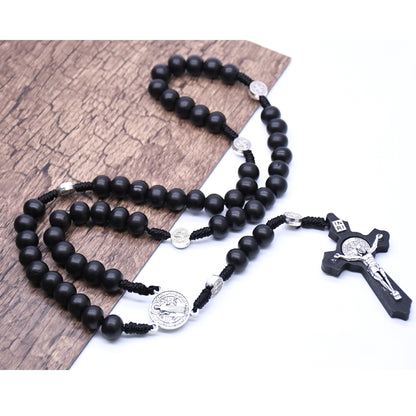 The Benedictine Path Black Wooden Rosary Necklace view 3