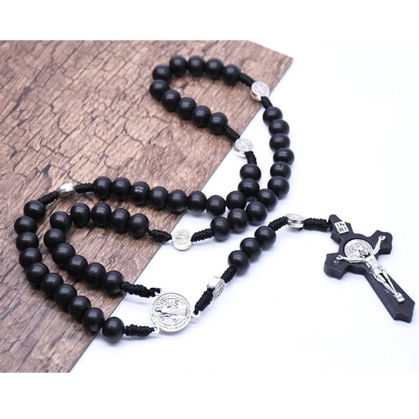 The Benedictine Path Black Wooden Rosary Necklace view 3
