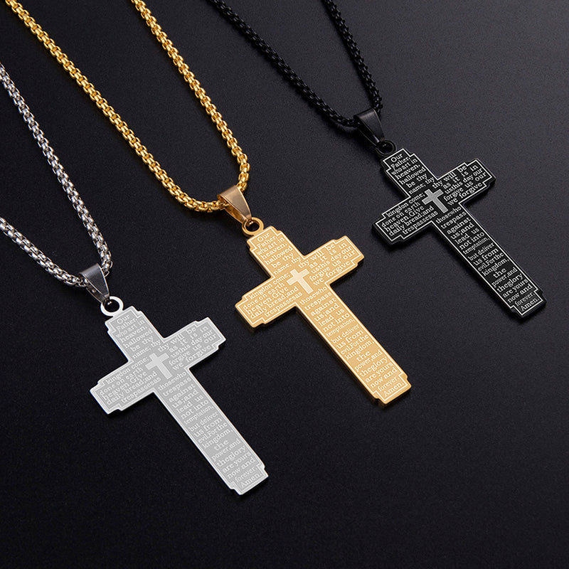 The Engraved Prayer Stainless Steel Lord's Prayer Cross Necklace view 6