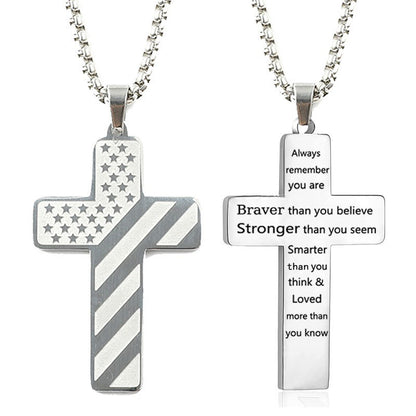 The Patriotic Scripture Cross Stainless Steel Cross Flag Necklace view 6