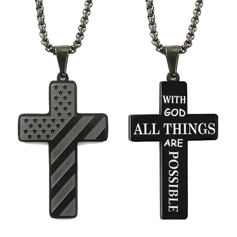 The Patriotic Scripture Cross Stainless Steel Cross Flag Necklace view 14