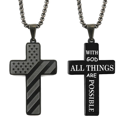 The Patriotic Scripture Cross Stainless Steel Cross Flag Necklace view 14