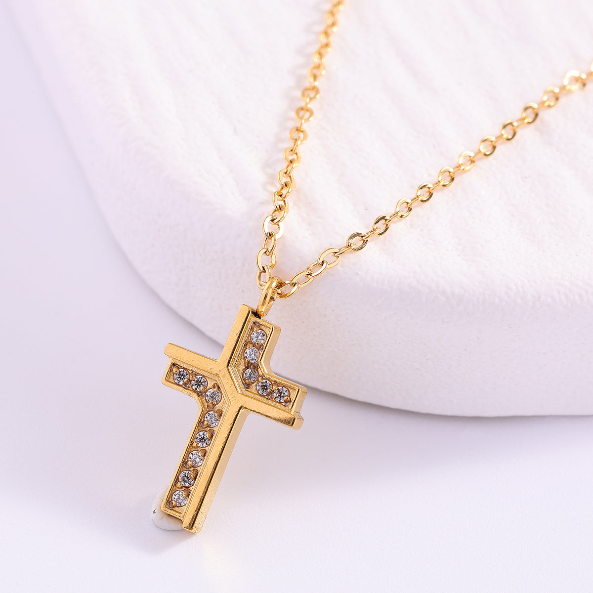 The Gilded Path Stainless Steel Zircon Cross Necklace view 10