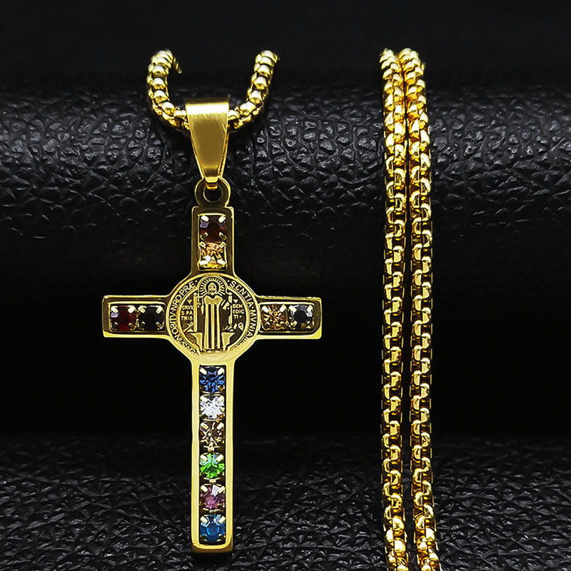 The Benedictine Radiance Stainless Steel St Benedict Cross Necklace