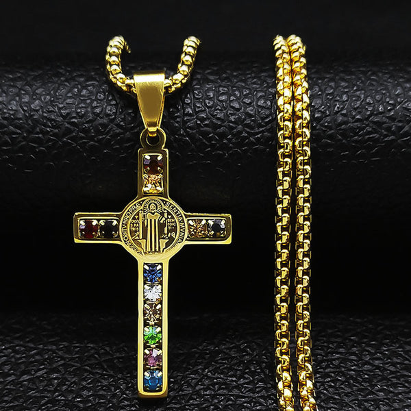 The Benedictine Radiance Stainless Steel St Benedict Cross Necklace