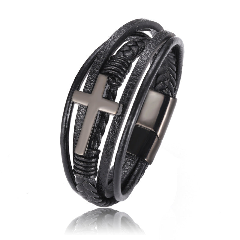 The Braided Devotion Multi-layer Braided Cross Bracelet