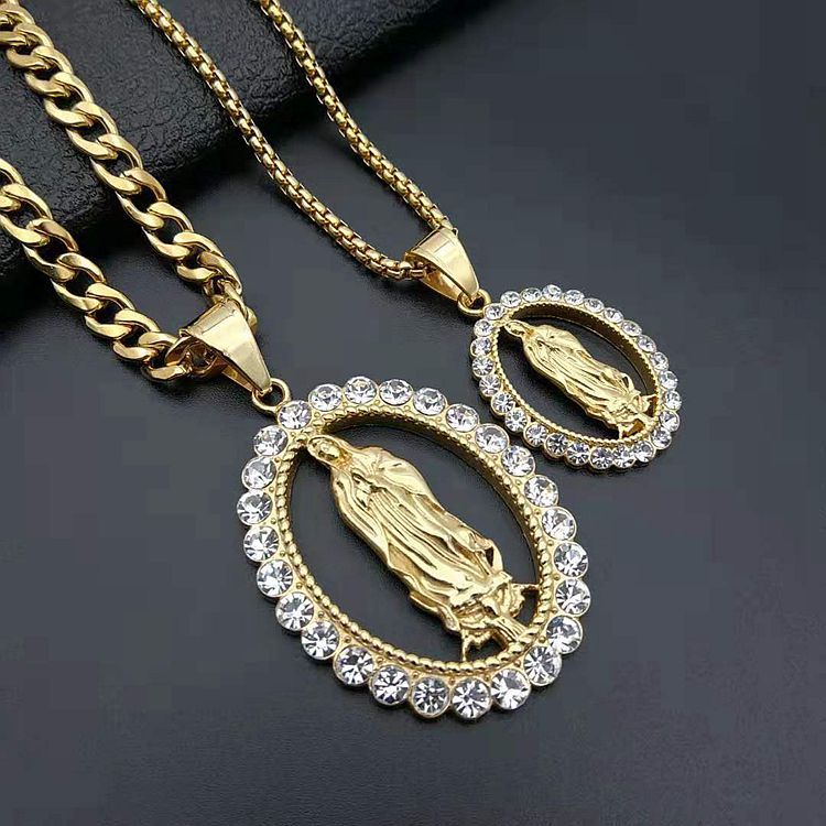 The Marian Radiance Stainless Steel Virgin Mary Pendant Necklace view 7