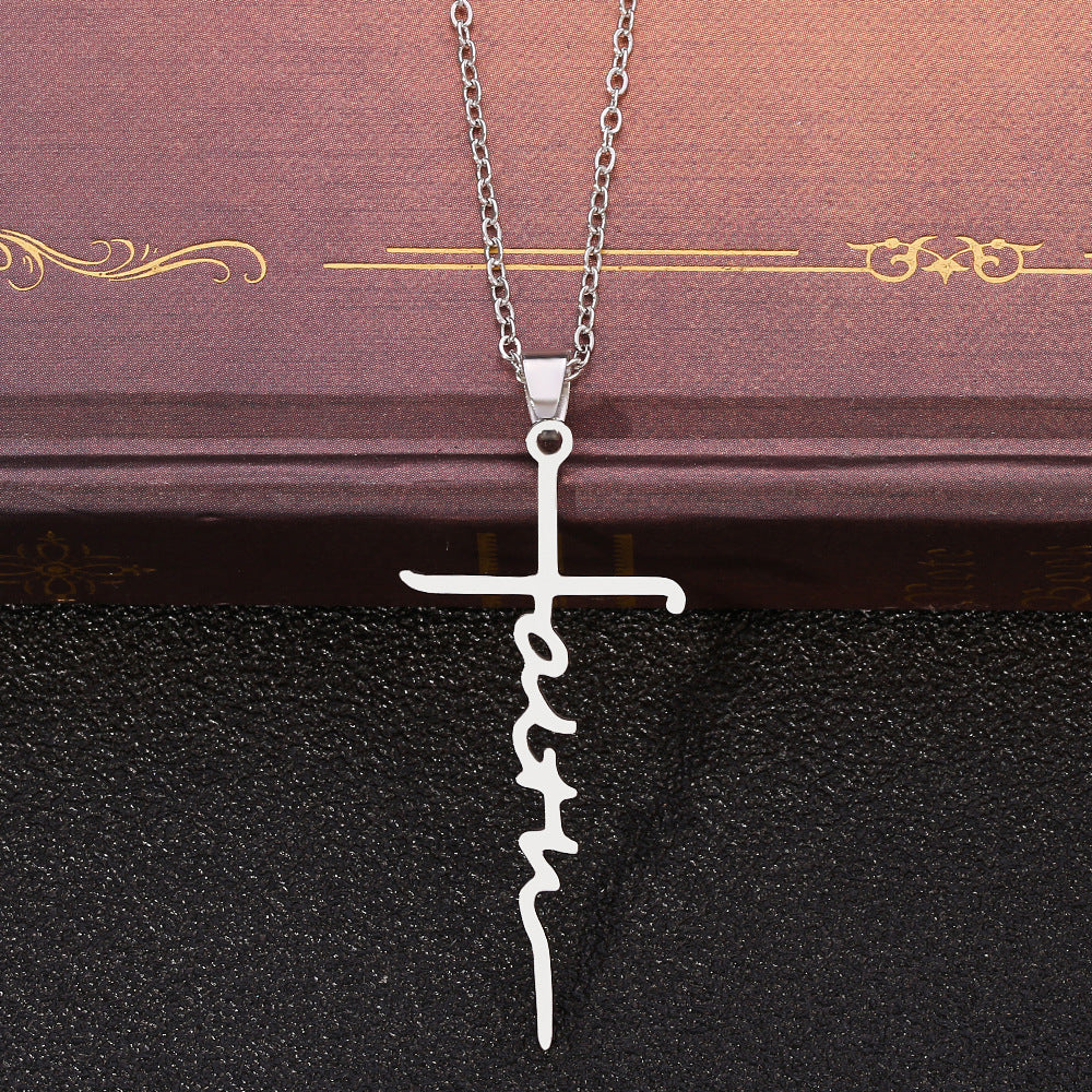 The Scripted Cross Stainless Steel Faith Cross Necklace view 3