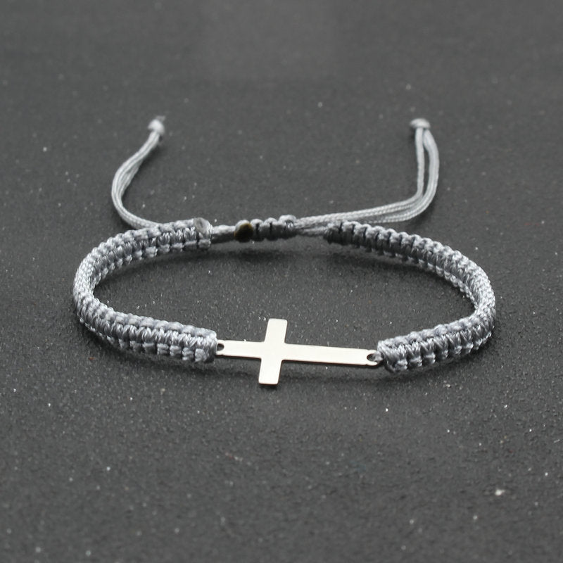 The Woven Devotion Stainless Steel Cross Cord Bracelet view 20
