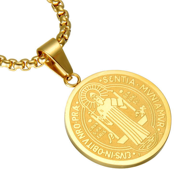 The Benedictine Medal Stainless Steel Saint Benedict Necklace view 4