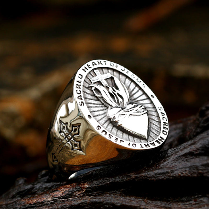 The Sacred Heart Signet Stainless Steel Sacred Heart Ring view 8