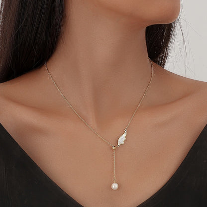 The Angelic Pearl Stainless Steel Angel Wing Pearl Necklace view 5
