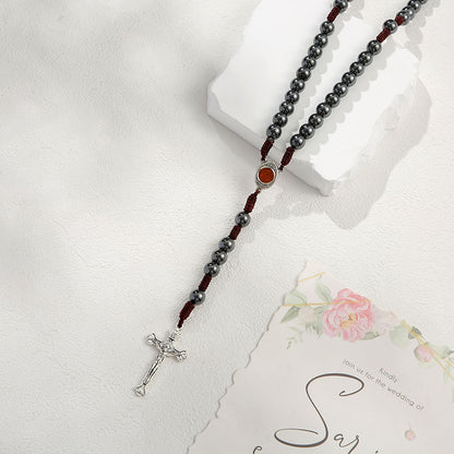 The Devout Rosary Hematite Rosary Cross Necklace view 2