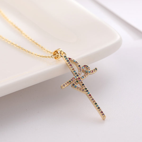 The Prism of Joy - Gold Cross Necklace with Multicolor Crystals