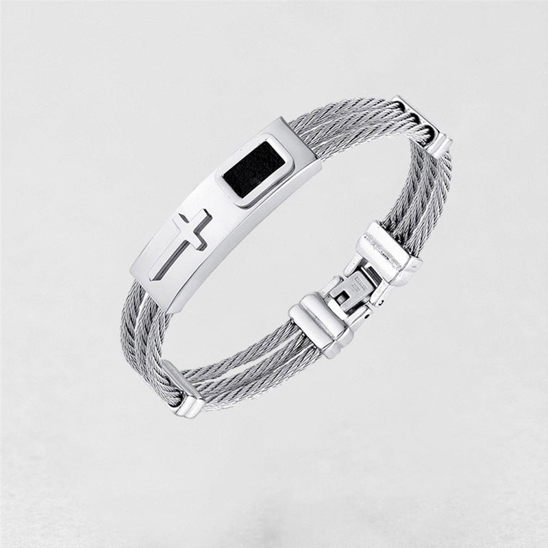 The Gilded Strands Men's Gold Tone Cross Bracelet view 3