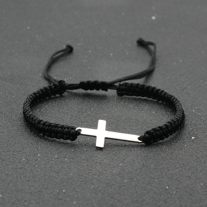 The Woven Devotion Stainless Steel Cross Cord Bracelet view 14