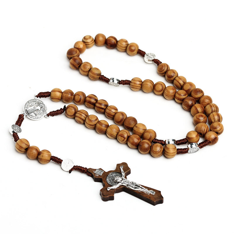 The Rosary of Faith wood rosary necklace Saint Benedict view 2