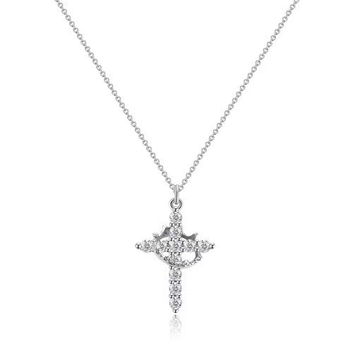 The Crowned Cross Stainless Steel Cross Necklace with Gems