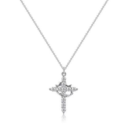 The Crowned Cross Stainless Steel Cross Necklace with Gems