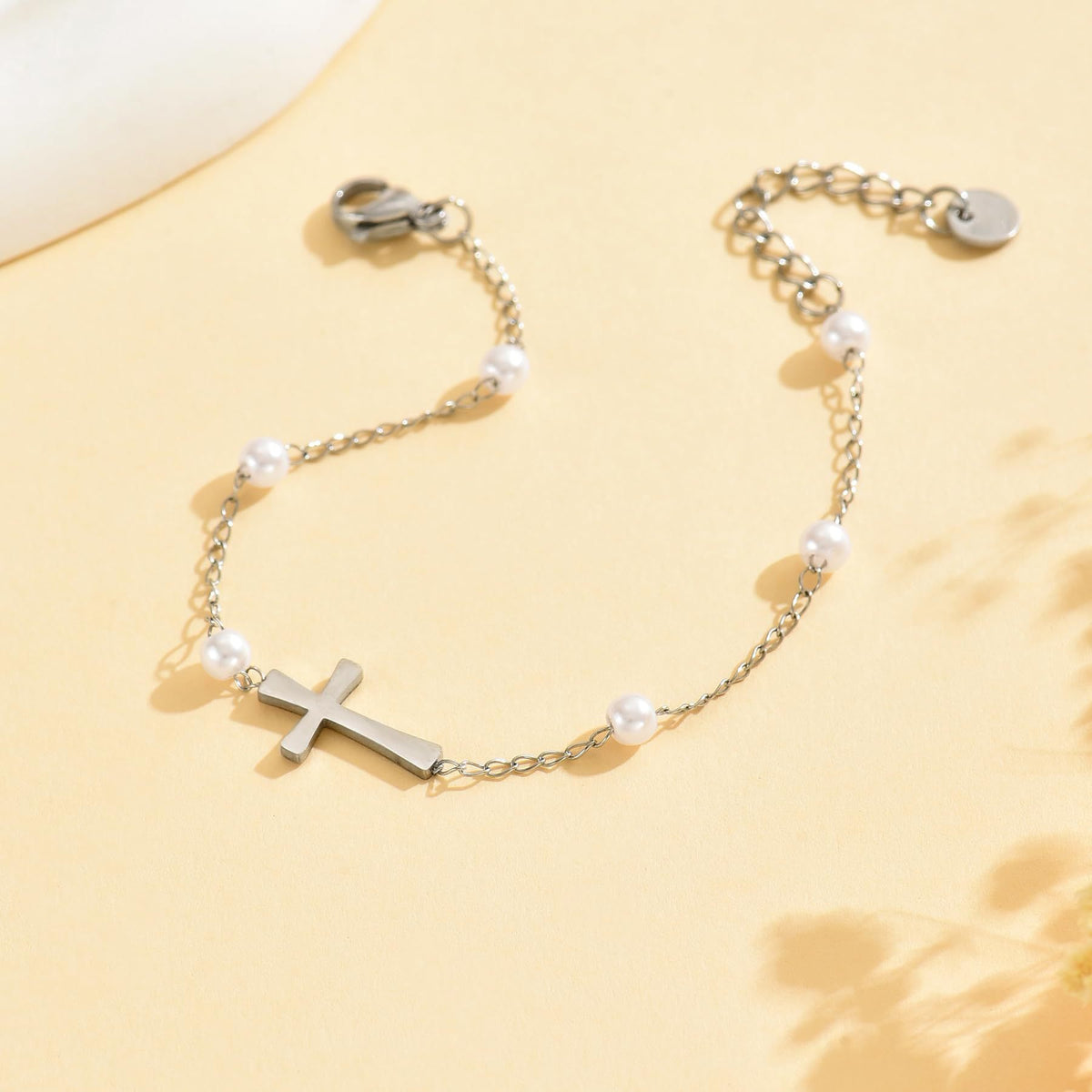 The Serene Strand imitation pearl cross bracelet view 6