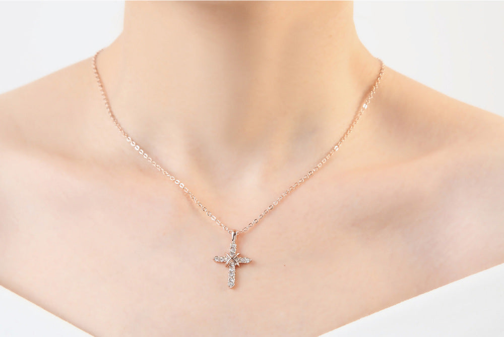 The Stellar Grace - Rose Gold & White Gold Cross Necklace