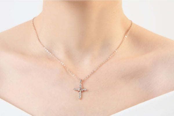 The Stellar Grace - Rose Gold & White Gold Cross Necklace