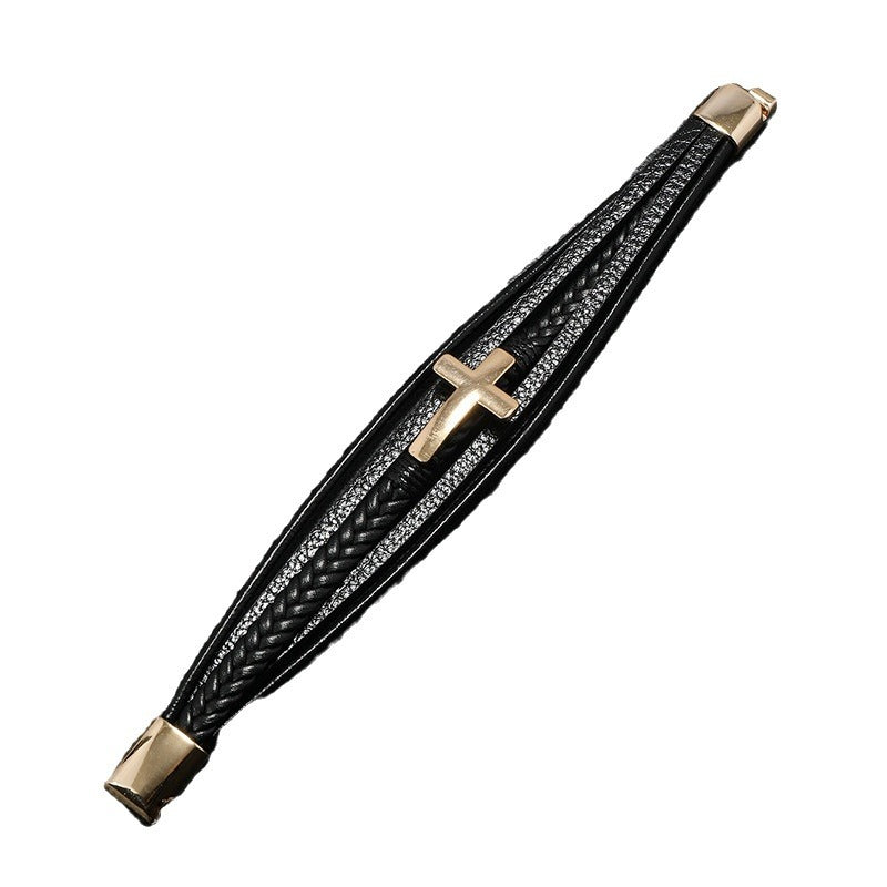 The Woven Faith Men's Cross Leather Bracelet
