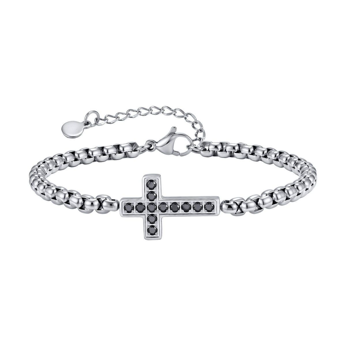 The Onyx Cross Stainless Steel Zircon Cross Bracelet