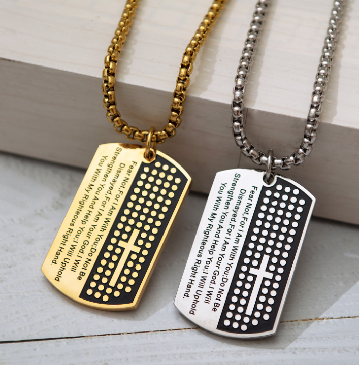 The Steadfast Word Stainless Steel Dog Tag Cross Necklace view 2