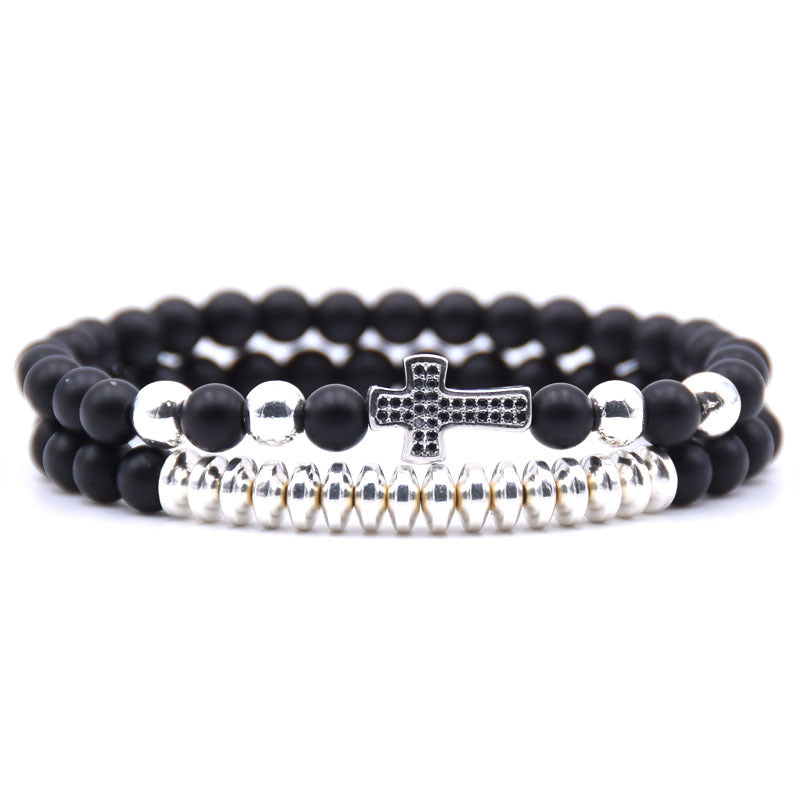The Devout Strand Natural Bead Cross Elastic Bracelet view 3