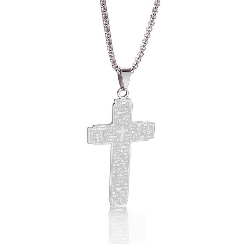 The Engraved Prayer Stainless Steel Lord's Prayer Cross Necklace
