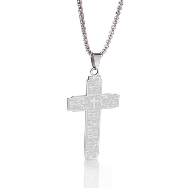 The Engraved Prayer Stainless Steel Lord's Prayer Cross Necklace