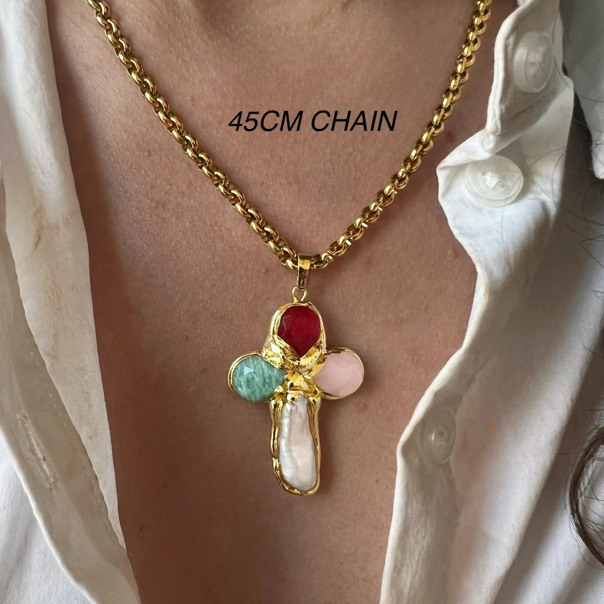The Gilded Journey Cross Stainless Steel Mixed Gem Cross Necklace