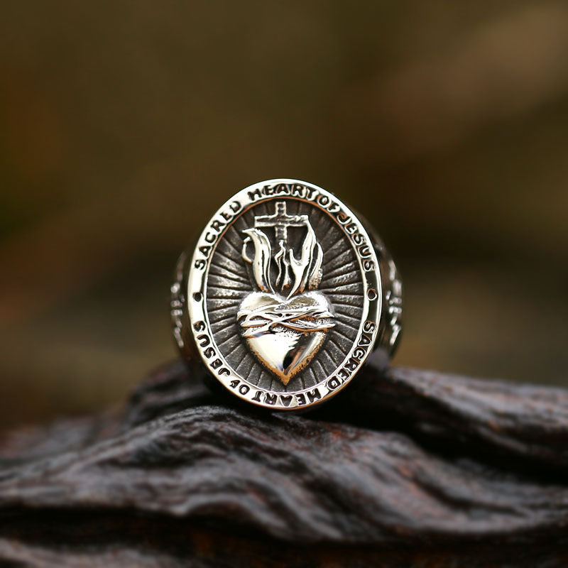 The Sacred Heart Signet Stainless Steel Sacred Heart Ring view 2